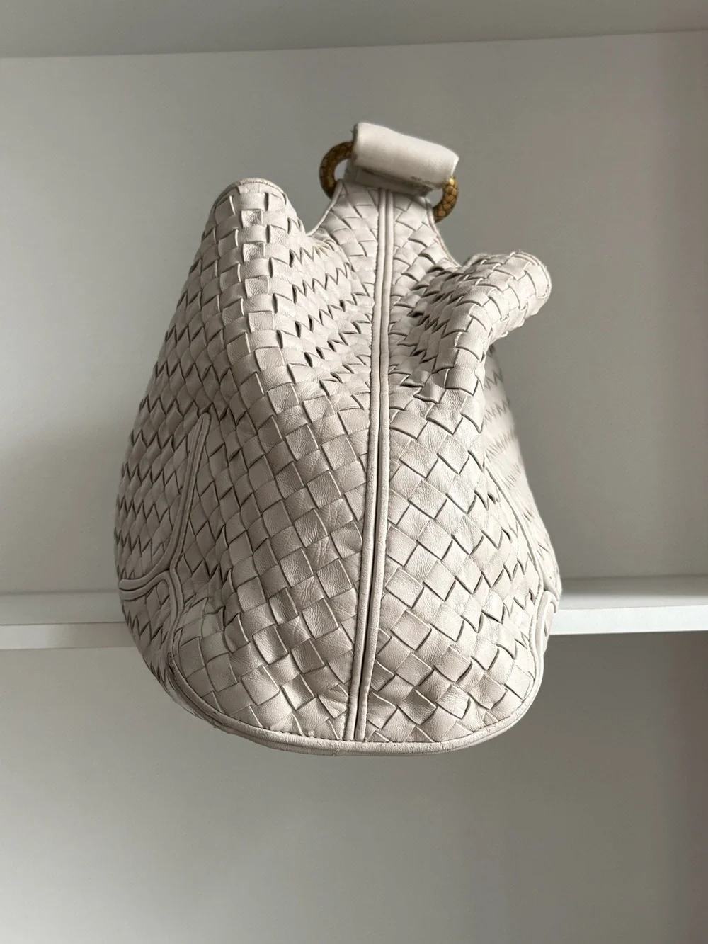 Bottega Veneta Cream Hobo Bag with Woven Leather and Curved Design